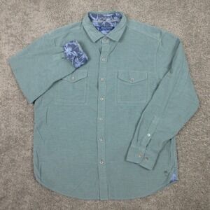 Tommy Bahama Shirt Mens Large Green Solid Coastline Cord Flip Cuff Button Up EUC